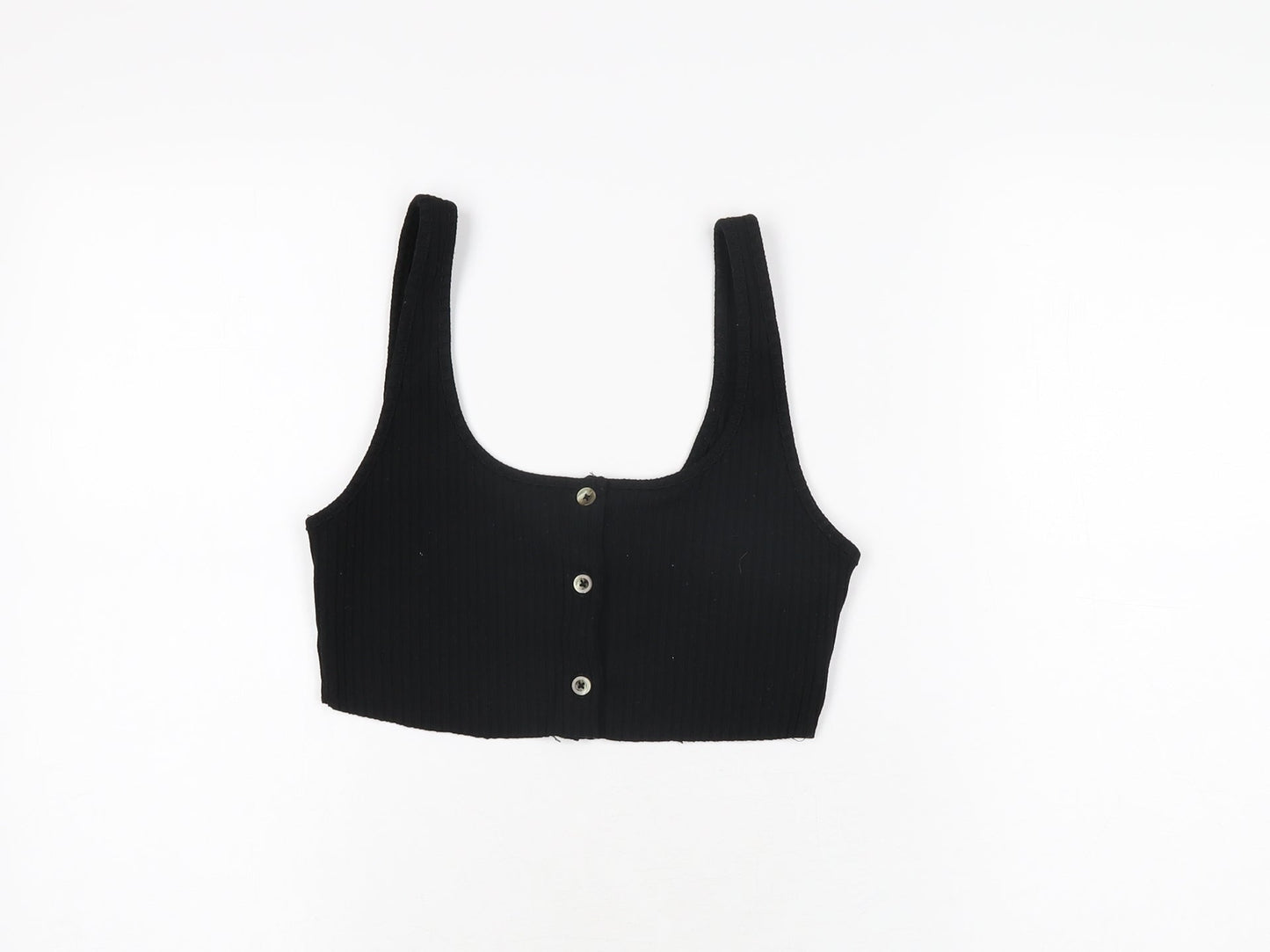 Topshop Womens Black Polyester Cropped T-Shirt Size 10 Scoop Neck