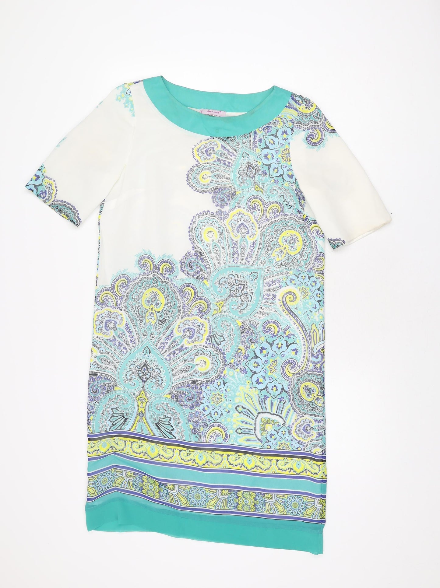 Per Una Womens White Paisley Polyester Shift Size 10 Boat Neck Pullover