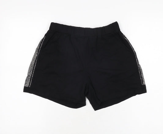L'olive Verte Womens Black Cotton Sweat Shorts Size L L4 in Regular Pull On