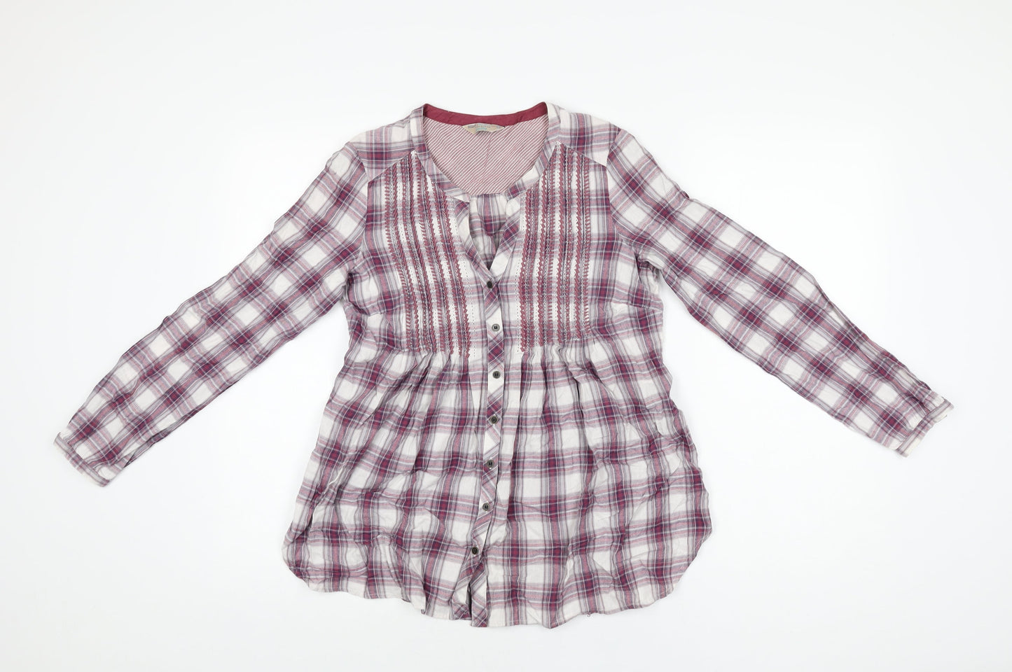 Marks and Spencer Womens Purple Plaid Cotton Basic Button-Up Size 8 V-Neck