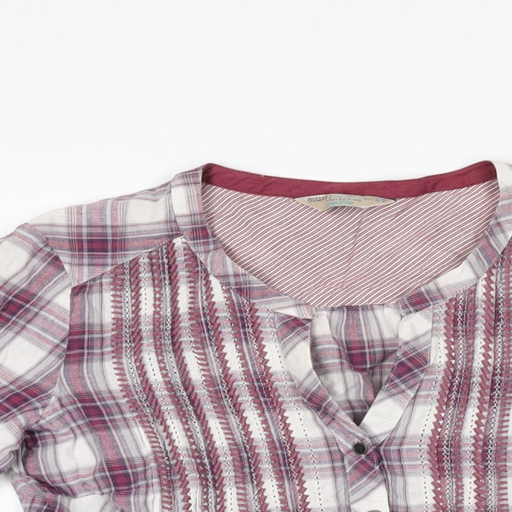 Marks and Spencer Womens Purple Plaid Cotton Basic Button-Up Size 8 V-Neck