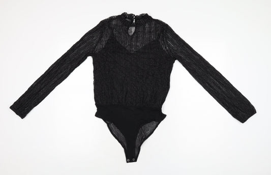 New Look Womens Black Polyamide Bodysuit One-Piece Size 10 Snap