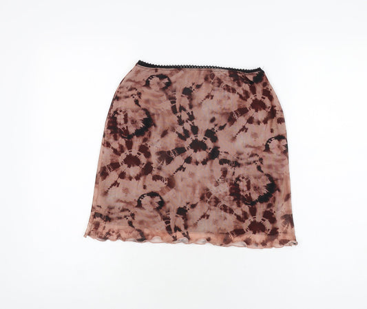 PRETTYLITTLETHING Womens Pink Geometric Polyester Mini Skirt Size 10 - Tie Dye