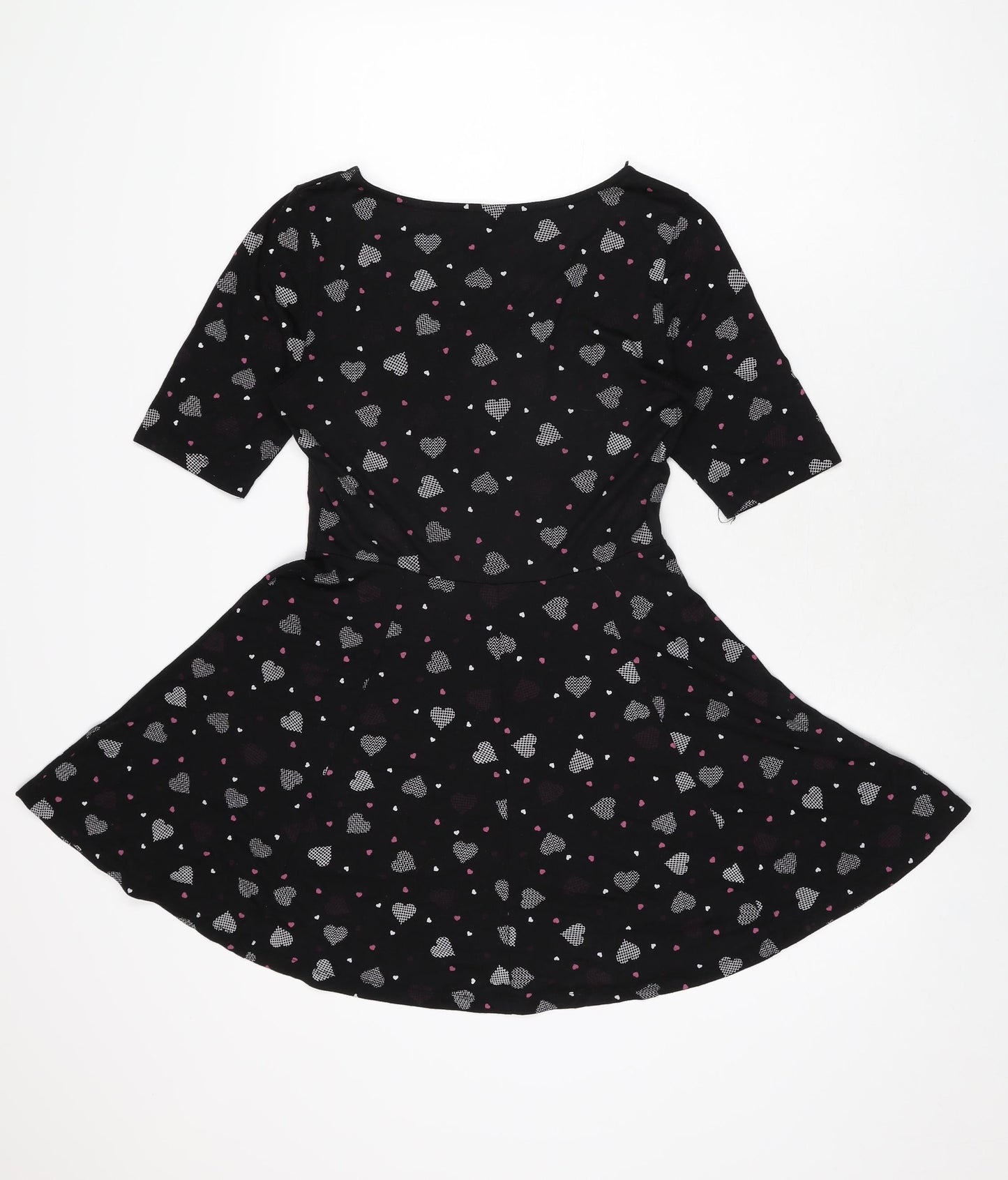 By Henry Holland Womens Black Geometric Polyester Skater Dress Size 10 Round Neck Pullover