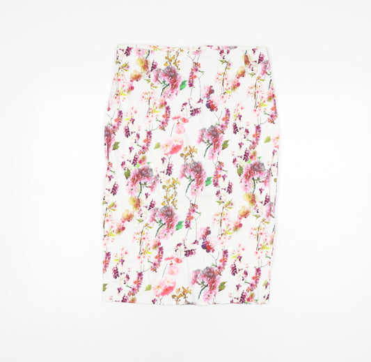 Red Herring Womens White Floral Polyester Straight & Pencil Skirt Size 12 Zip