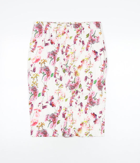 Red Herring Womens White Floral Polyester Straight & Pencil Skirt Size 12 Zip