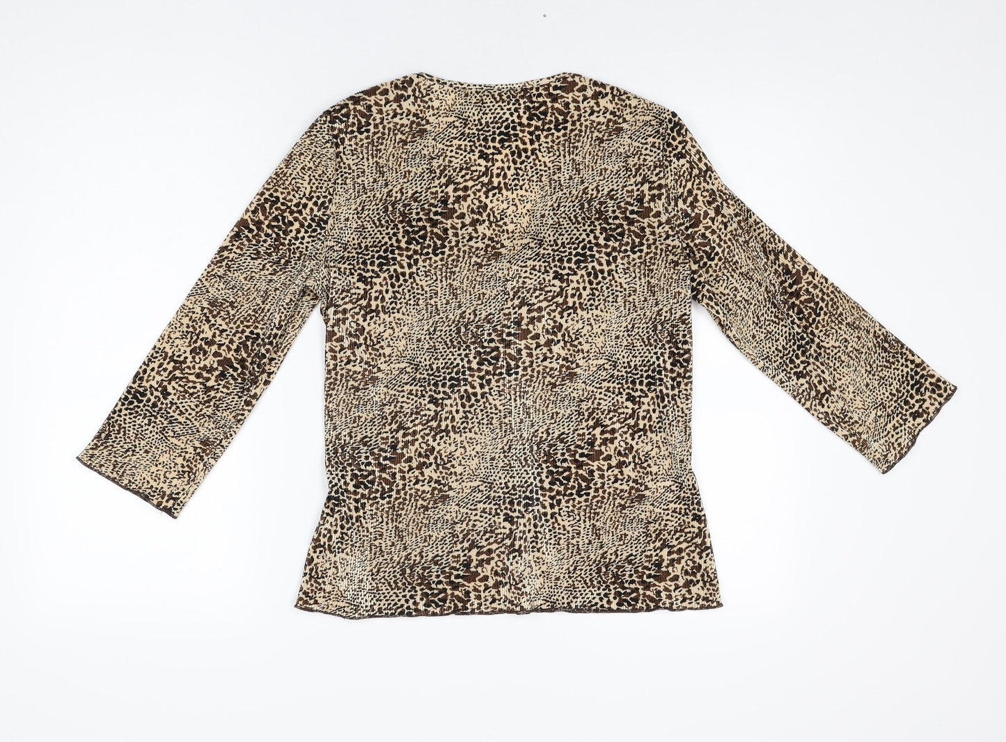 CC Womens Brown Animal Print Polyester Basic T-Shirt Size S V-Neck