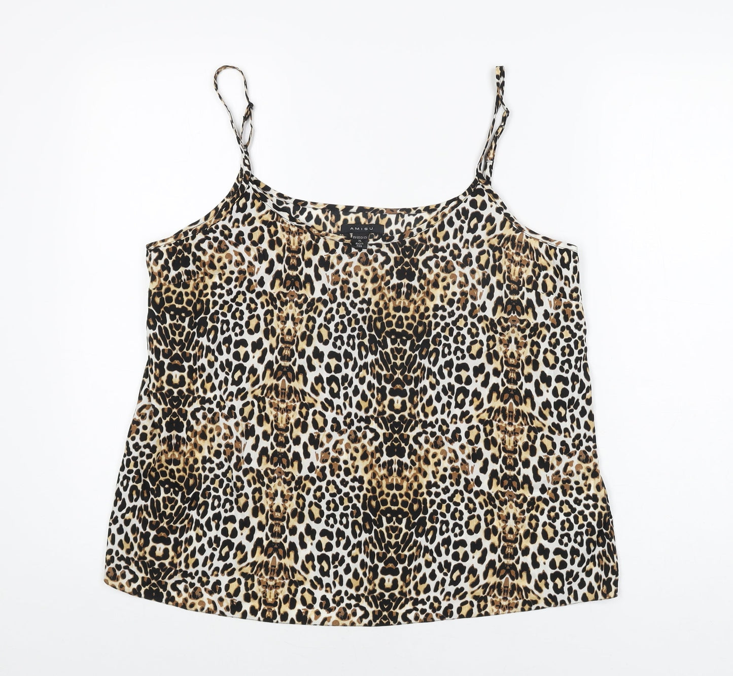 Amisu Womens Beige Animal Print Polyester Camisole T-Shirt Size XL Scoop Neck - Leopard Print