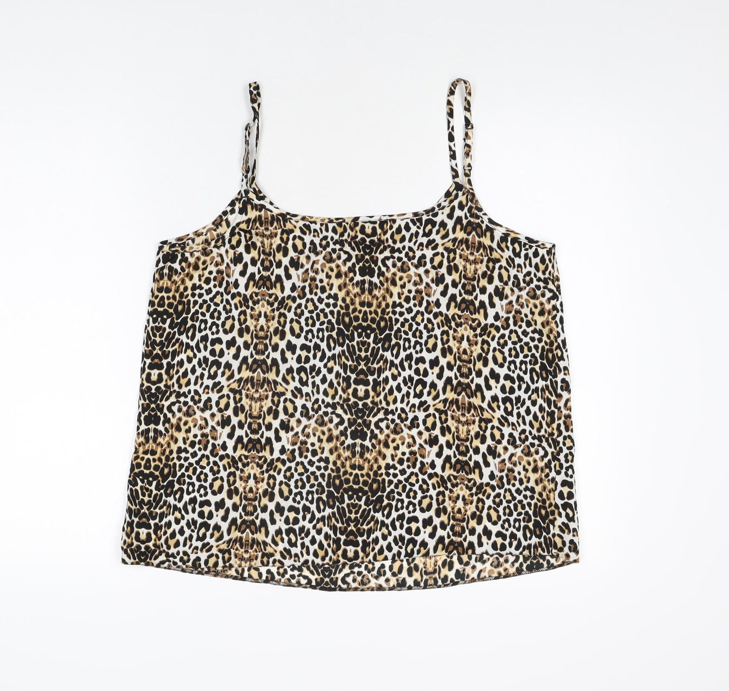 Amisu Womens Beige Animal Print Polyester Camisole T-Shirt Size XL Scoop Neck - Leopard Print