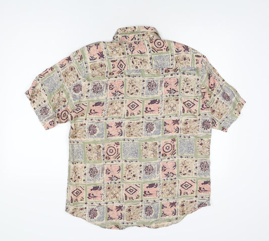 Anna and Frank Womens Multicoloured Geometric Silk Basic Button-Up Size M Collared