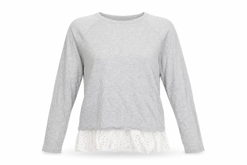 Jaqueline de Yong Womens Grey Cotton Basic T-Shirt Size M Round Neck