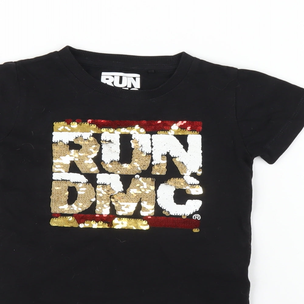 Run DMC Baby Black Cotton Basic T-Shirt Size 12-18 Months Round Neck Pullover - Reversible Sequins