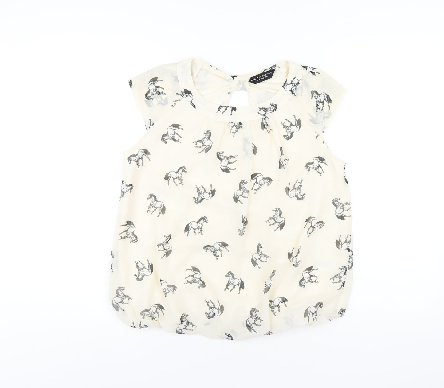Dorothy Perkins Womens Ivory Geometric Polyester Basic Blouse Size 12 Round Neck - Horse Print