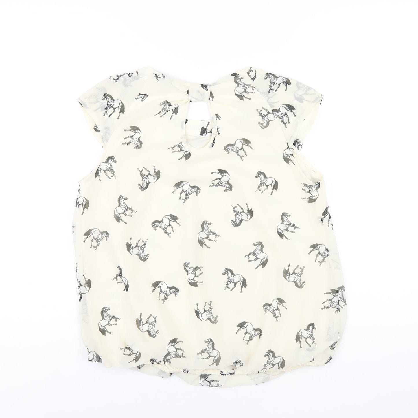 Dorothy Perkins Womens Ivory Geometric Polyester Basic Blouse Size 12 Round Neck - Horse Print