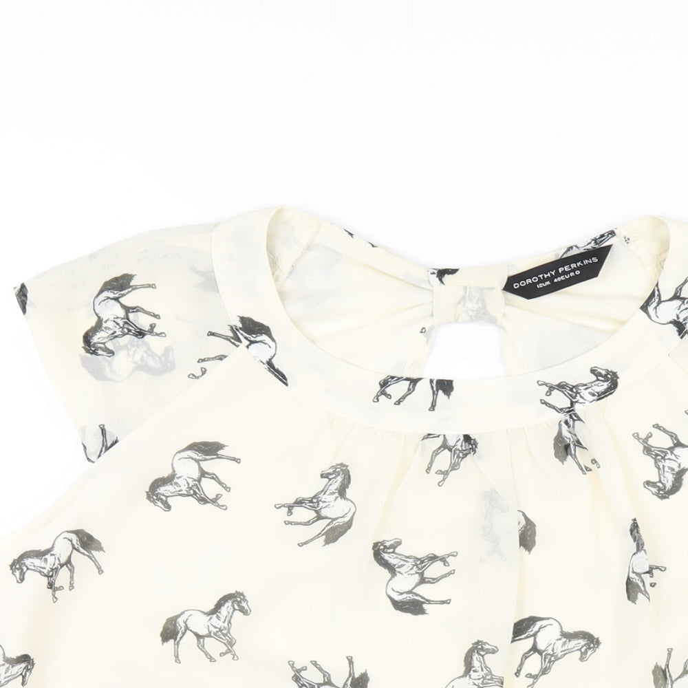 Dorothy Perkins Womens Ivory Geometric Polyester Basic Blouse Size 12 Round Neck - Horse Print