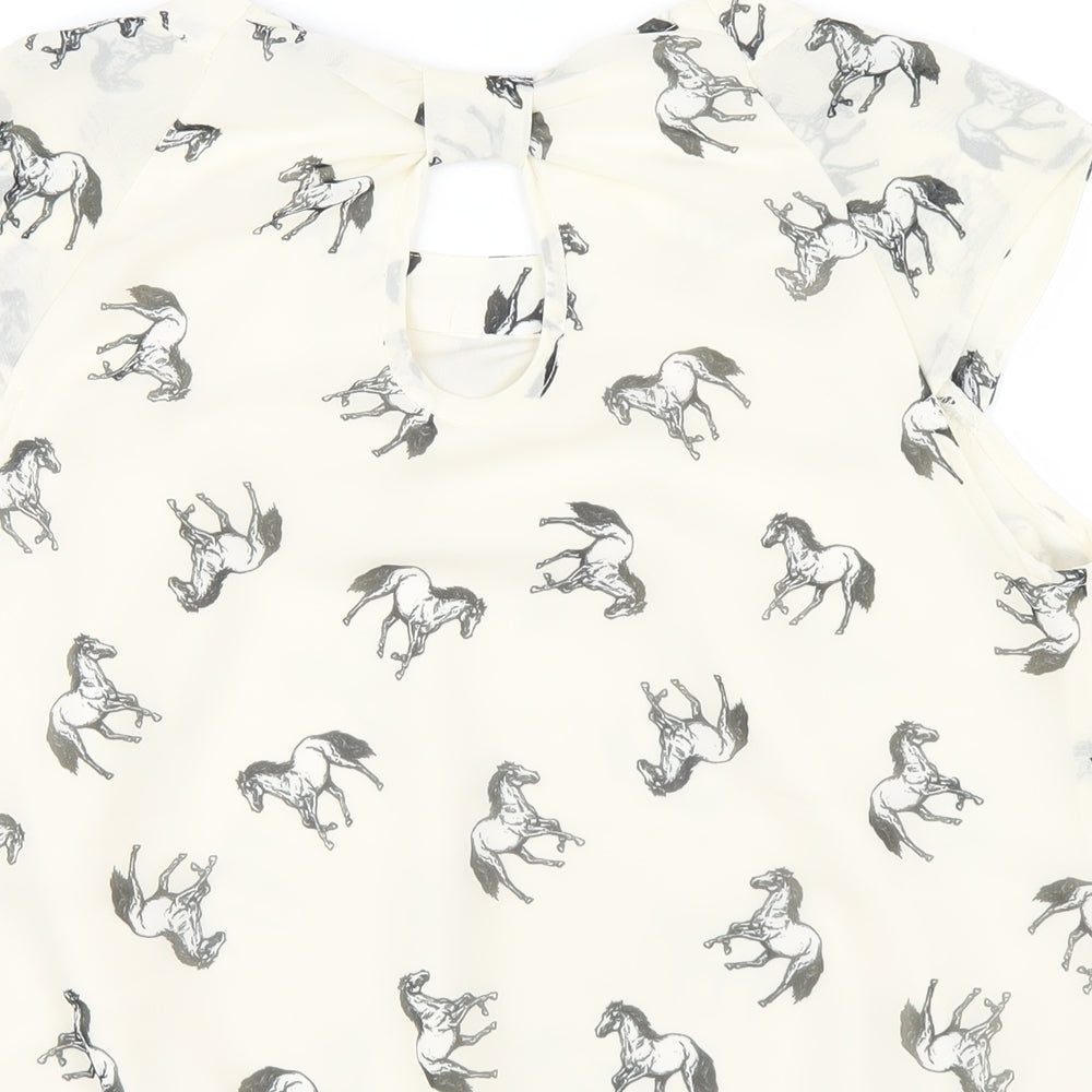 Dorothy Perkins Womens Ivory Geometric Polyester Basic Blouse Size 12 Round Neck - Horse Print