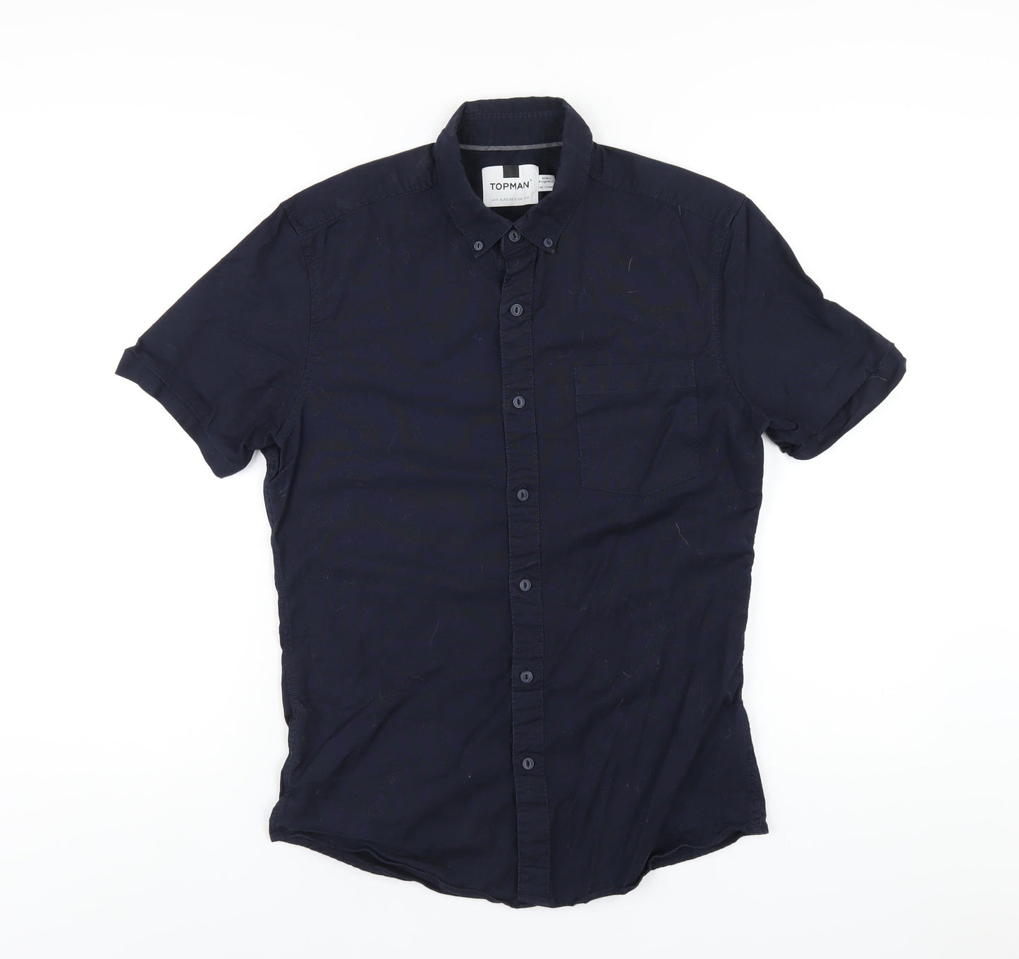 Topman Mens Blue Cotton Button-Up Size M Collared Button