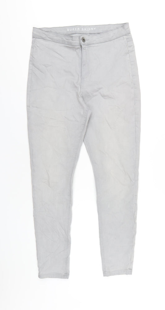 Marks and Spencer Womens Grey Cotton Skinny Jeans Size 14 L29 in Regular Zip
