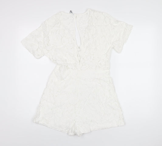 Amisu Womens White Polyester Playsuit One-Piece Size 8 Zip