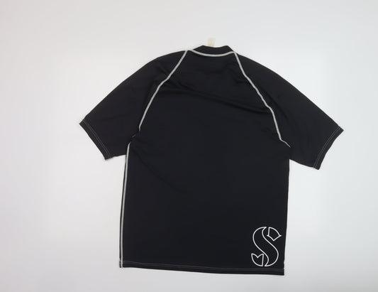 Scubapro Mens Black Polyester Basic T-Shirt Size S Mock Neck Pullover