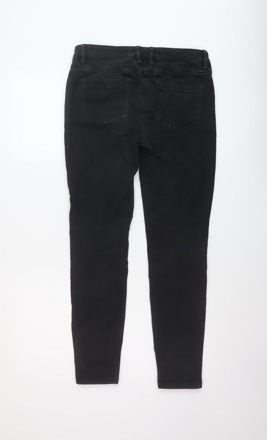 NEXT Womens Black Cotton Skinny Jeans Size 10 L28 in Regular Button