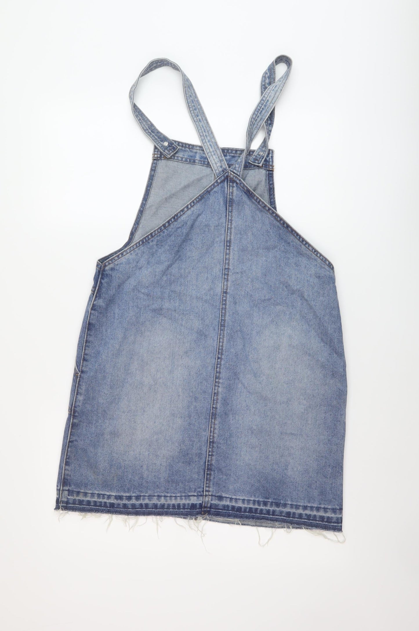 Matalan Womens Blue Cotton Pinafore/Dungaree Dress Size 10 Square Neck Button