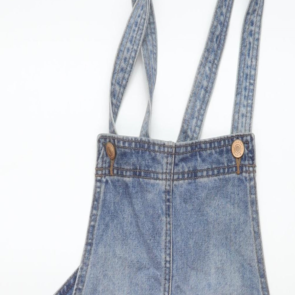 Matalan Womens Blue Cotton Pinafore/Dungaree Dress Size 10 Square Neck Button