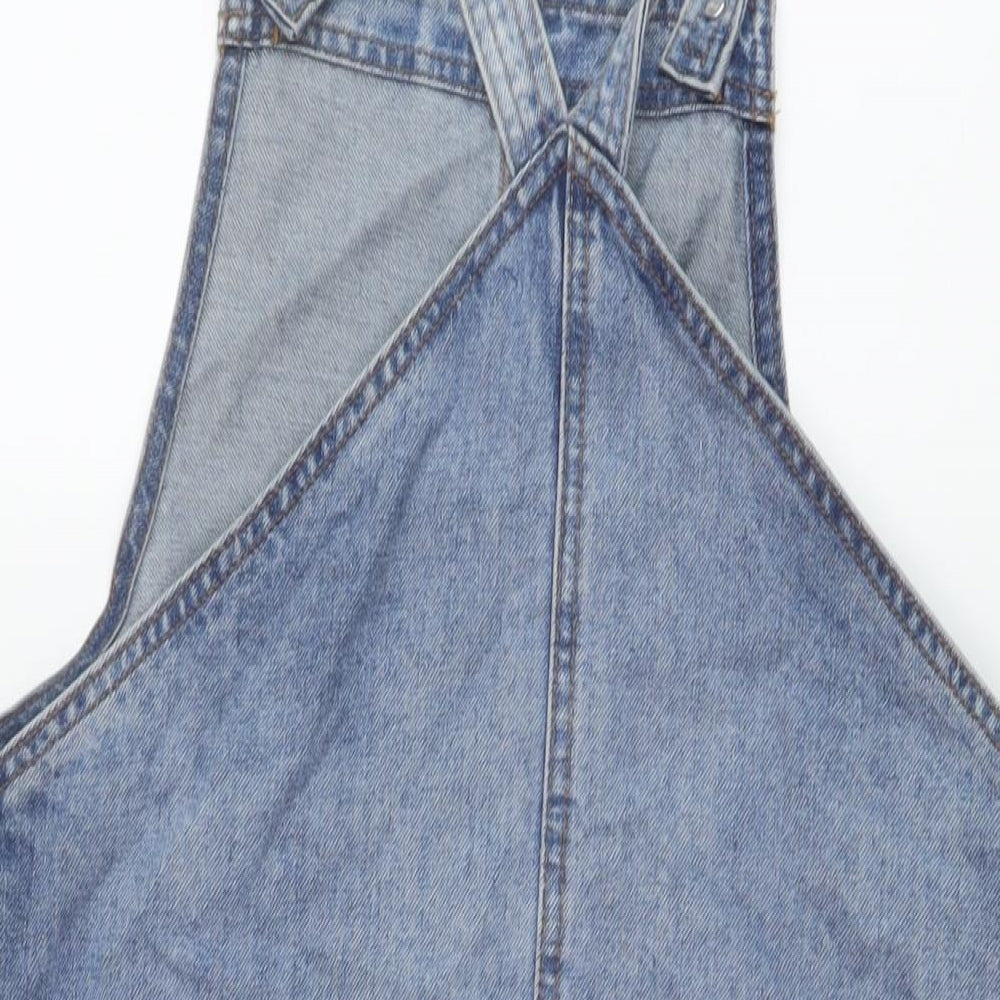 Matalan Womens Blue Cotton Pinafore/Dungaree Dress Size 10 Square Neck Button