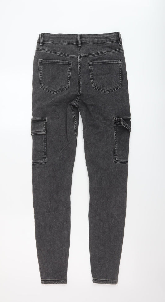 Papaya Womens Grey Cotton Skinny Jeans Size 12 L29 in Regular Button
