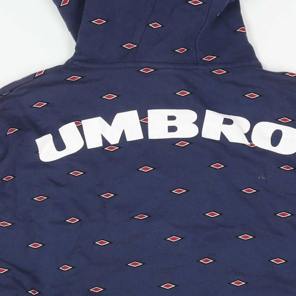 Umbro Womens Blue Geometric Cotton Pullover Hoodie Size XS Pullover - Drawstring Back Logo