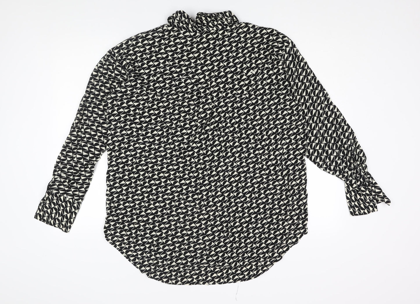 River Island Womens Black Geometric Viscose Basic Button-Up Size 10 Collared