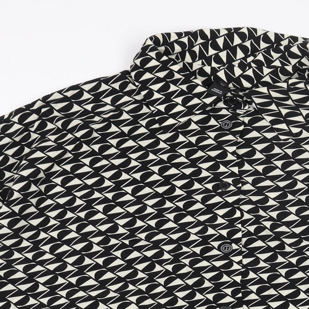 River Island Womens Black Geometric Viscose Basic Button-Up Size 10 Collared