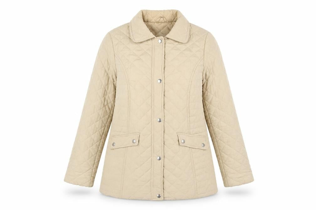 Dales Collection Womens Beige Quilted Coat Size 12 Zip