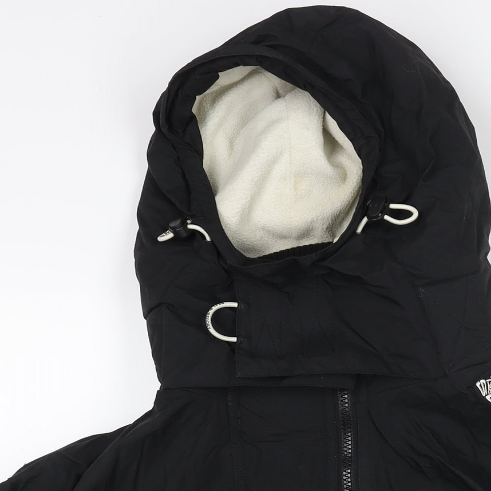 Superdry Mens Black Rain Coat Coat Size XL Zip - Logo Drawstring Fleece Lined