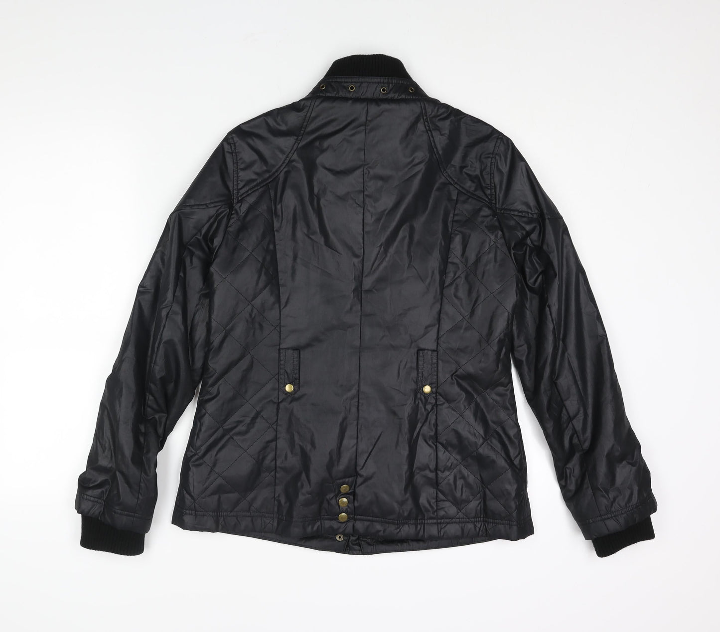 Marks and Spencer Womens Black Quilted Jacket Size 12 Zip - Pockets Buckle