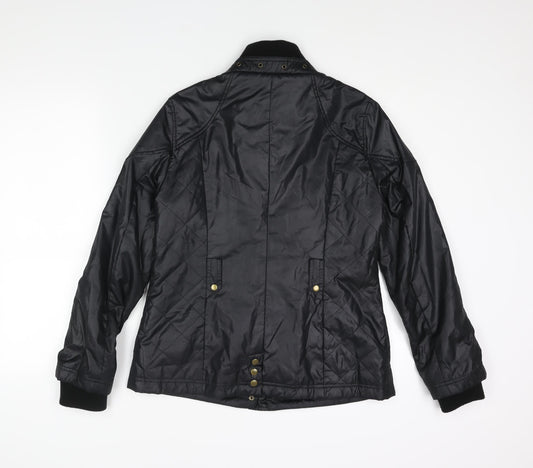 Marks and Spencer Womens Black Quilted Jacket Size 12 Zip - Pockets Buckle