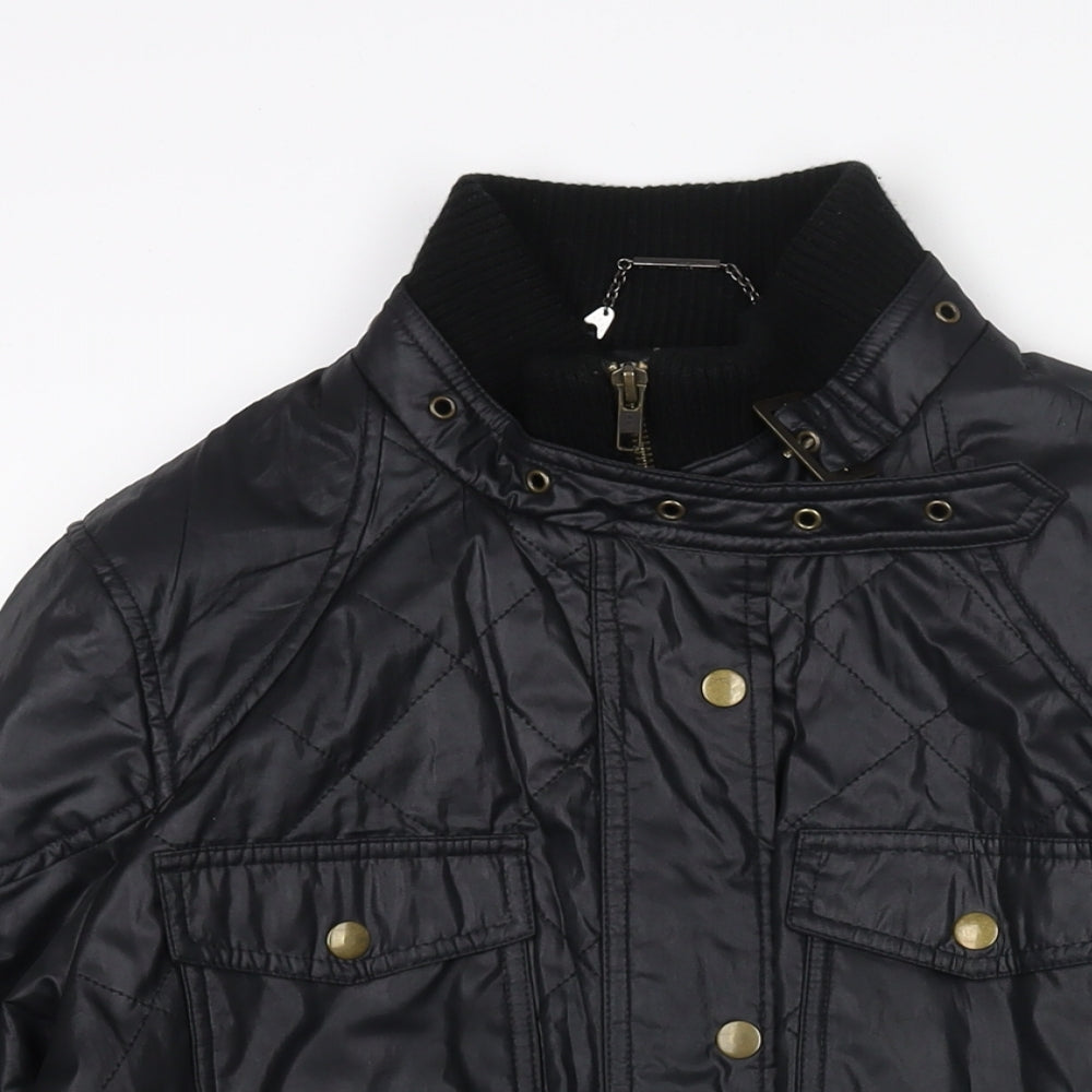 Marks and Spencer Womens Black Quilted Jacket Size 12 Zip - Pockets Buckle