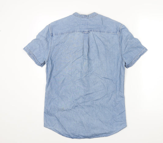 NEXT Mens Blue Cotton Button-Up Size S Round Neck Button