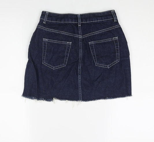 Topshop Womens Blue Cotton A-Line Skirt Size 8 Zip - Raw Hem