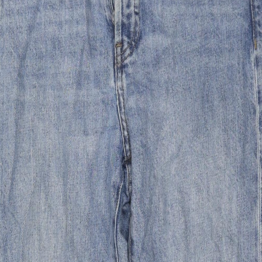 Mango Womens Blue Cotton Straight Jeans Size 6 L28 in Regular Button - Raw Hem