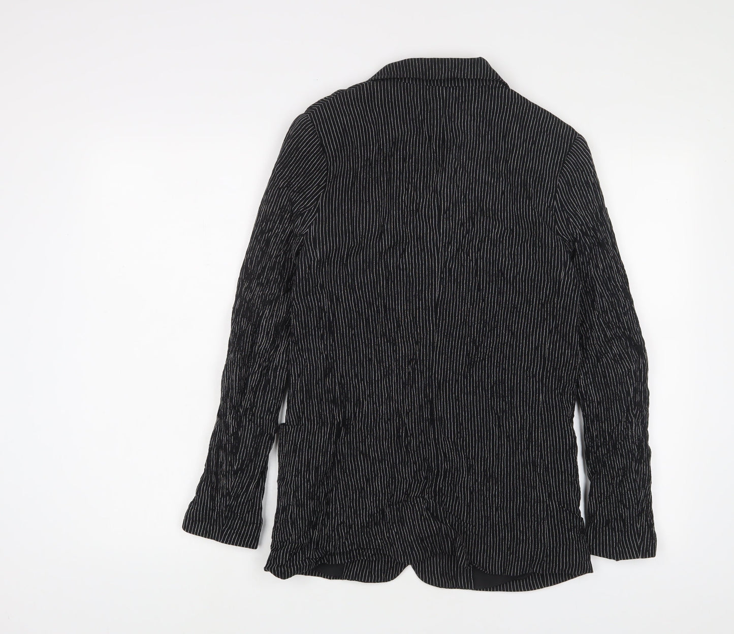 H&M Womens Black Striped Jacket Blazer Size 8 Button - Pockets