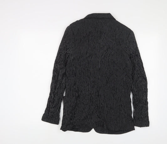 H&M Womens Black Striped Jacket Blazer Size 8 Button - Pockets