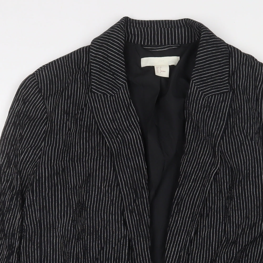 H&M Womens Black Striped Jacket Blazer Size 8 Button - Pockets