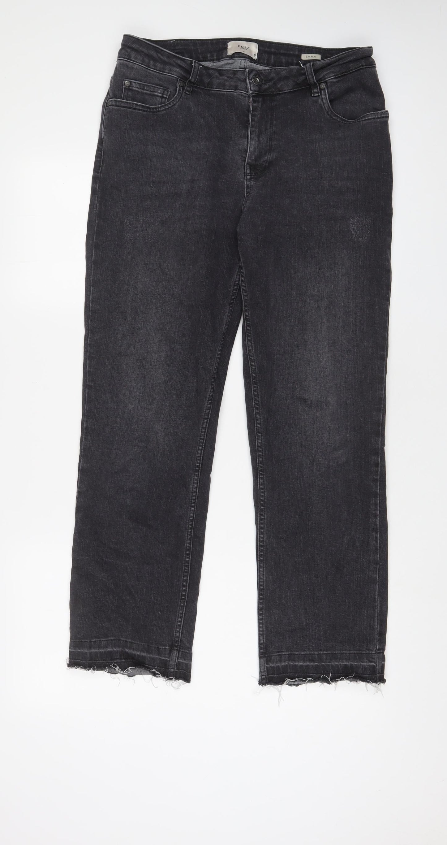 Pulz Womens Grey Cotton Straight Jeans Size 31 in L28 in Regular Zip