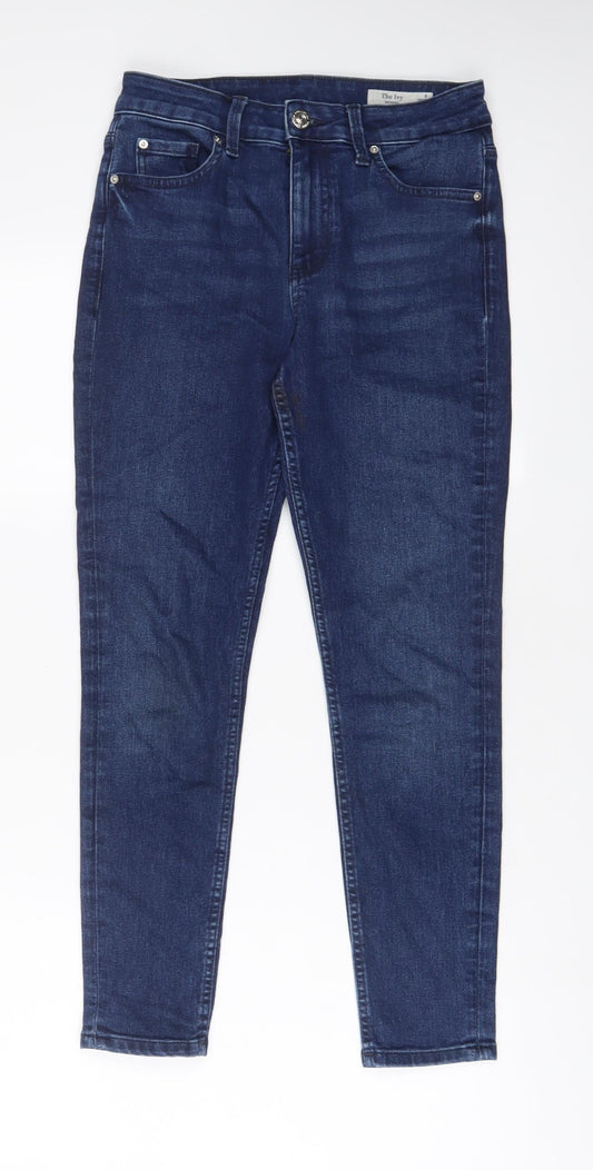 Marks and Spencer Womens Blue Cotton Skinny Jeans Size 8 L28 in Regular Zip
