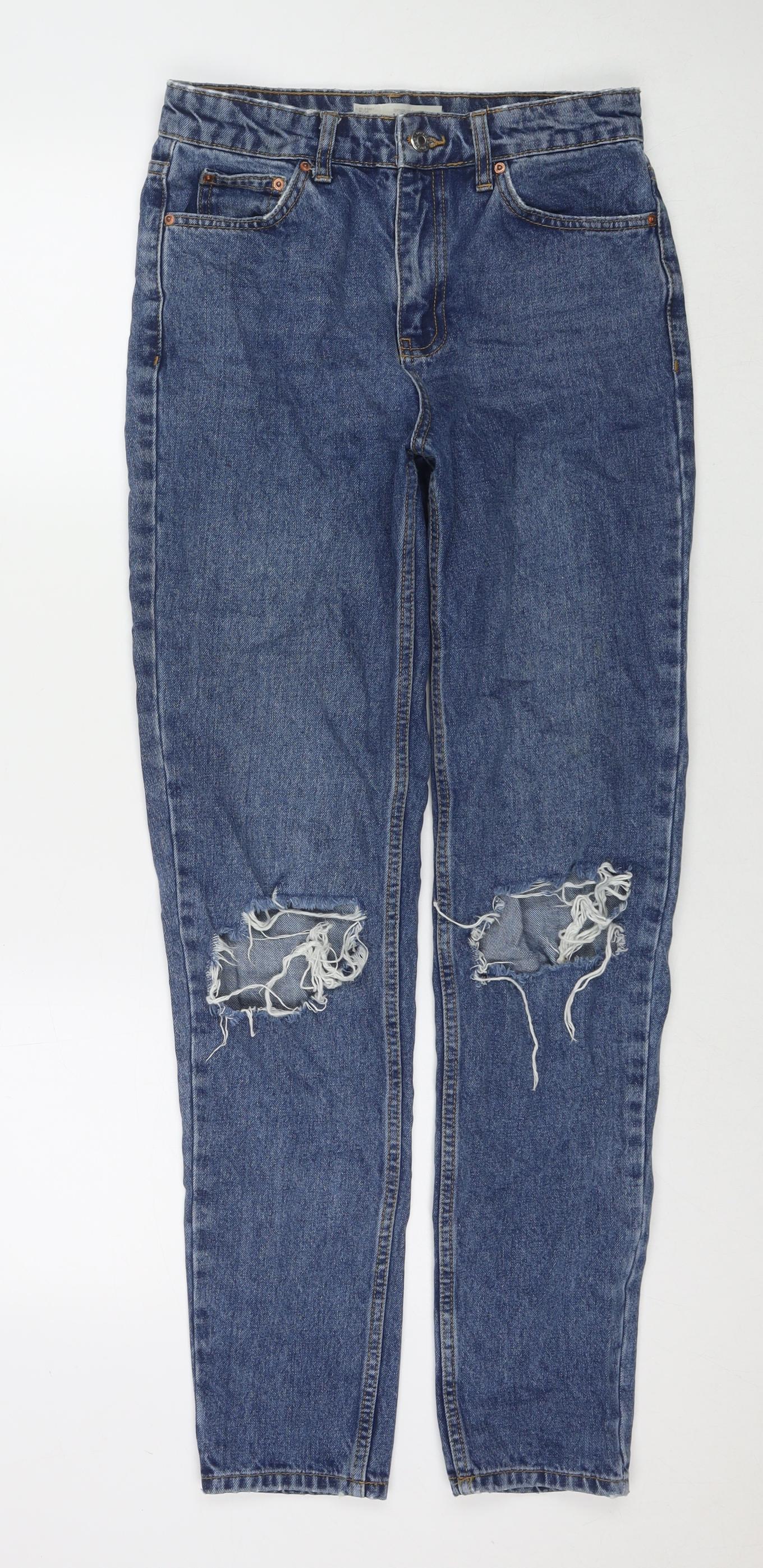 Topshop Womens Blue Cotton Mom Jeans Size 26 L34 in Regular Zip