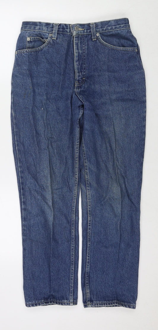 St Michael Womens Blue Cotton Straight Jeans Size 12 L27 in Regular Zip