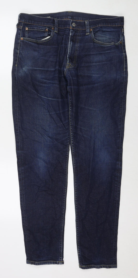 Tapered Womens Blue Cotton Tapered Jeans Size 33 in L32 in Regular Zip