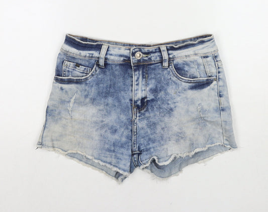 INSIDE Jeans Womens Blue Polyester Blend Hot Pants Shorts Size 10 L3 in Regular Zip