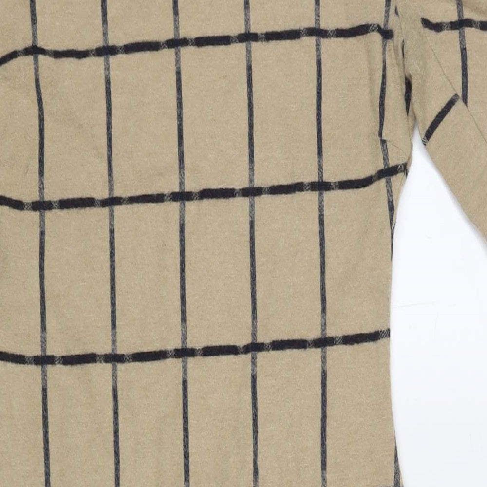 Zara Womens Brown Check Polyester Blend A-Line Size S Boat Neck Zip